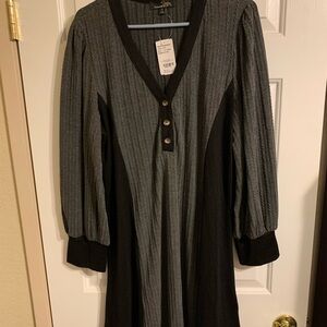 Color Block V Neck Henley Fit and Flare Dress